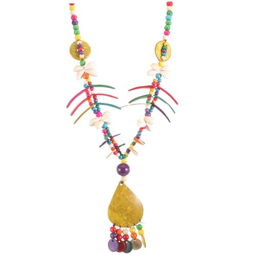 Hoement Boho Halskette Damen Perlenkette mit Bunter Muschel und Holzperlen Baumwollmix Allergikerfreundlich Statement Schmuck für Alltag Urlaub und Wintermode von Hoement