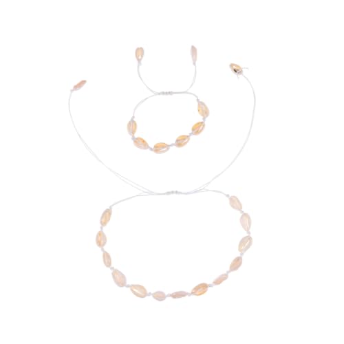 Hoement Boho Muschel Armband und Halskette Set Damen Weiß Natürlich Geflochten Strand Schmuck Handgefertigt Elegant Schön Geschenk von Hoement