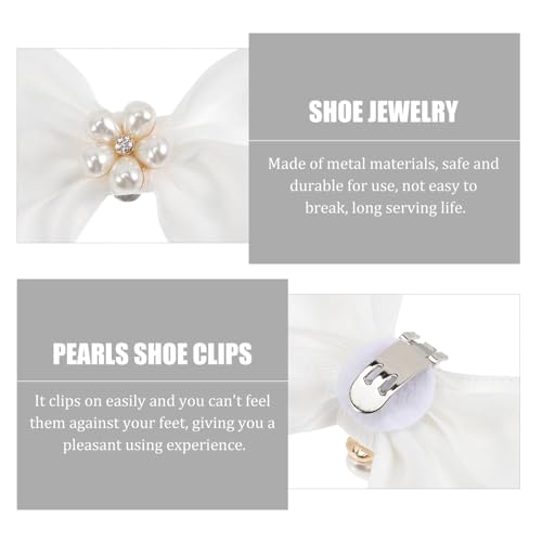 Hoement Elegante Weiße Perlen Schleife Schuhclips Damen Hochzeit Schuhdekoration Abnehmbare Pumps Clips Modischer Schmuck für Braut Party Festliche Anlässe von Hoement