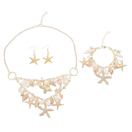 Hoement Mediterranes Beach Schmuckset Damen Teilig Muschel Halskette Armband Ohrringe Leicht Glatt Sommeraccessoire für Urlaub Meeresthema Boho Look von Hoement