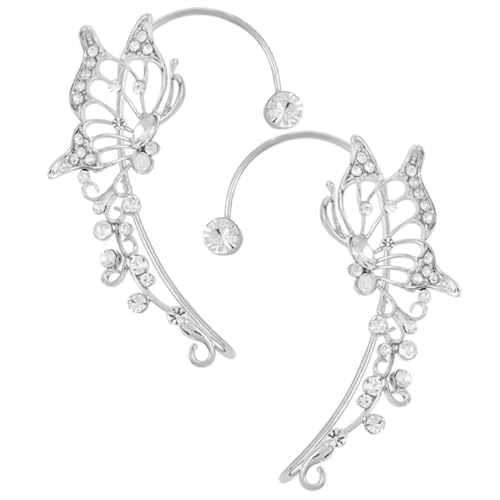 Hoement Non Piercing Ohrclip Schmetterling mit Silbernen Kristallen Hautfreundlich und Komfortabel Leichtes Design für Damen und Mädchen Modischer Ohrschmuck für Geburtstag Hochzeit Party von Hoement