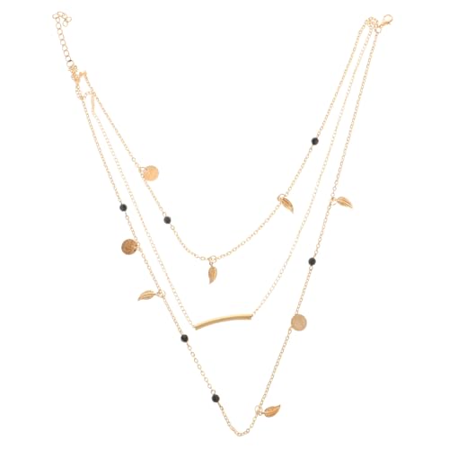 Hoement Schwarze Perlen Halskette Damen Mehrschichtiger Halsschmuck mit Alloy Baumblatt Anhänger Boho Schmuck für Alltag Party Geschenk von Hoement