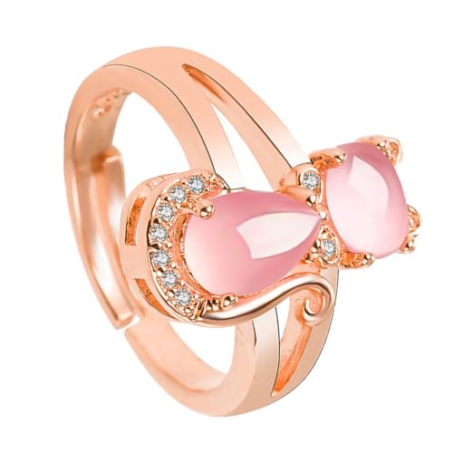 Hoement Stylischer Offener Damenring mit Katzenmotiv Verstellbar Roségoldfarben Funkelnd mit Strasssteinen Besetzt Modisches Fingeraccessoire für Alltag und Besondere Anlässe von Hoement