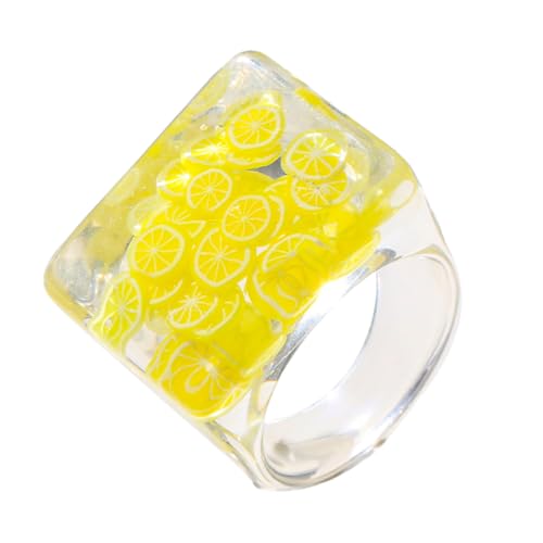 Hoement Transparenter Resin Ring mit Fruchtmotiv Kreativer Leichter Schmuck Glatte Oberfläche Langlebig und Angenehm zu Tragen für Alltag Kostüm und Fotos Bunte Farben von Hoement