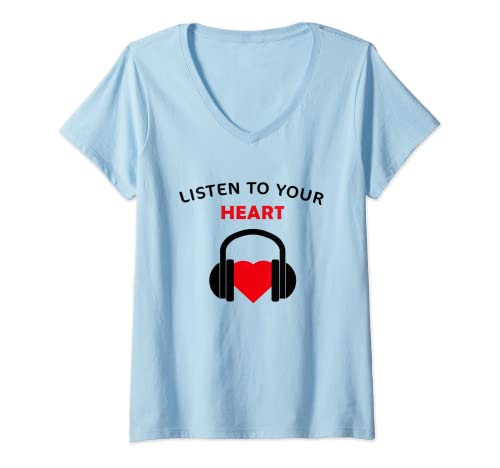 Damen Hören Sie zu Ihrem Herz-Lied-T-Shirt mit Herzen T-Shirt mit V-Ausschnitt Damen Hören Sie zu Ihrem Herz-Lied-T-Shirt mit Herzen T-Shirt mit V-Ausschnitt von Hören Sie zu Ihrem Herz-Lied-T-Shirt mit Herzen