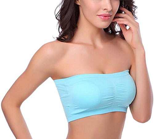 HOEREV BH Tube Top Bandeau Style Abnehmbare Padding BH Nahtlose Stretch, Blau - Blau, Gr. Small von Hoerev