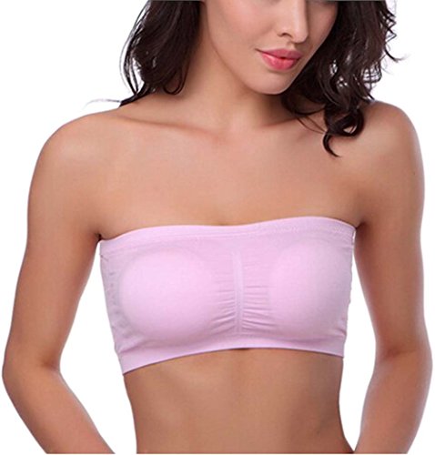 HOEREV BH Tube Top Bandeau Style Abnehmbare Padding BH Nahtlose Stretch, Rosa - Pink, Gr. Large von Hoerev