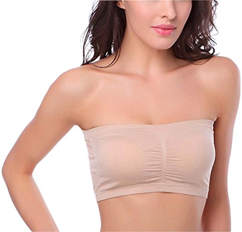 HOEREV BH Tube Top Bandeau Style Abnehmbare Padding BH Nahtlose Stretch, Beige - Beige, Gr. Large von Hoerev