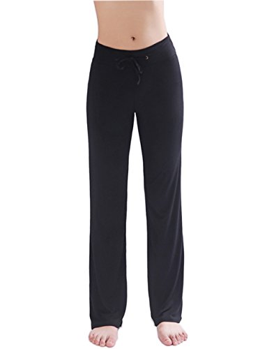 HOEREV Frauen Soft Modal Slimming Hose Yoga Hosen Pyjama-Hose, Schwarz, L von Hoerev