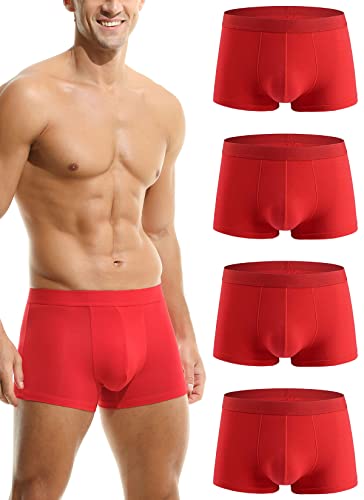 Hoerev Packung mit 4 Herren Super Soft and Comfortable Fiber Trunks Unterwäsche,4Rot,S von Hoerev