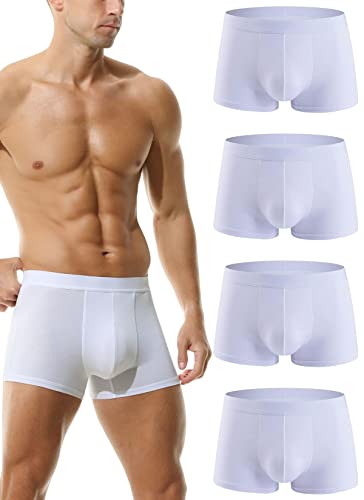 Hoerev Packung mit 4 Herren Super Soft and Comfortable Fiber Trunks Unterwäsche,4Weiß,M von Hoerev