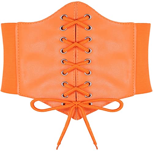 Hoerev Damen Mädchen Elastisch Breites Band Elastisch Gebunden Waspie Korsett Taille Gürtel Bustiers Korsetts，Orange mit Knopf，M von Hoerev