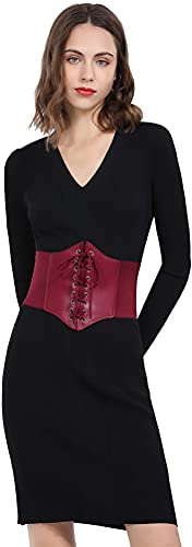 Hoerev Damen Mädchen Elastisch Breites Band Elastisch Gebunden Waspie Korsett Taille Gürtel Bustiers Korsetts，plumred，XXL von Hoerev