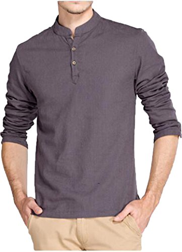 HOEREV Marke Men Casual Langarm-Leinen Shirts Strand-Hemden- Gr. XS Brust 86-90cm DE44, Farbe: Dunkelgrau von Hoerev