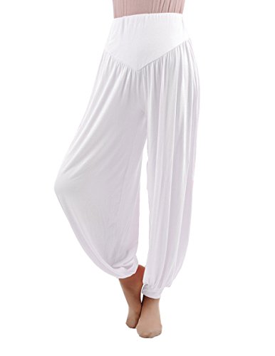 HOEREV Marke Super weiche Modal Spandex Harem Yoga Pilates Hosen, Gr.-3XL,Weiß von Hoerev