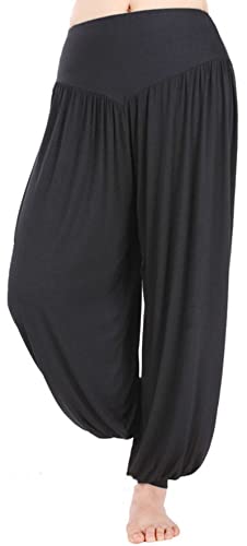 HOEREV Marke Super weiche Modal Spandex Harem Yoga Pilates Hosen, Gr.-3X-Large,Schwarz von Hoerev