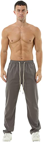 HOEREV Men Casual Strandhosen Leinen Hose- Gr. S (Taille 30-32 zoll), Dunkelgrau von Hoerev