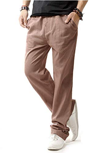 HOEREV Men Casual Strandhosen Leinen Hose- Gr. M (Taille 33-35 zoll), Braun von Hoerev