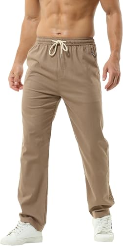 HOEREV Men Casual Strandhosen Leinen Hose- Gr. XXL (Taille 42-44 zoll), Braun von Hoerev