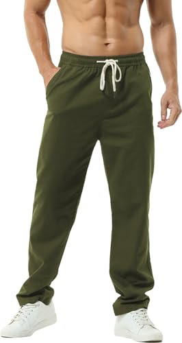 HOEREV Men Casual Strandhosen Leinen Hose- Gr. XXL (Taille 42-44 zoll), Grün von Hoerev