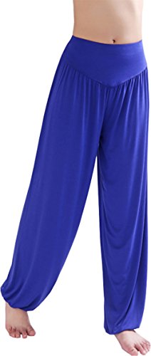 HOEREV Super weiche Modal Spandex Harem Yoga Pilates Hosen, Gr.-L,Königsblau von Hoerev