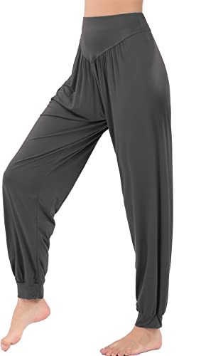 HOEREV Super weiche Modal Spandex Harem Yoga Pilates Hosen, Gr.-Large,Dunkelgrau von Hoerev