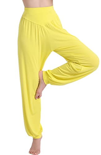 HOEREV Super weiche Modal Spandex Harem Yoga Pilates Hosen, Gr.-Large,Gelb von Hoerev