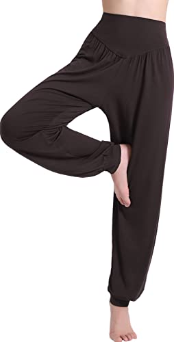 HOEREV Super weiche Modal Spandex Harem Yoga Pilates Hosen, Gr.-Large,Kaffee von Hoerev