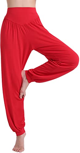 HOEREV Super weiche Modal Spandex Harem Yoga Pilates Hosen, Gr.-Large,Rot von Hoerev