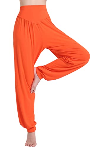 HOEREV Super weiche Modal Spandex Harem Yoga Pilates Hosen, Gr.-Medium,Orange von Hoerev