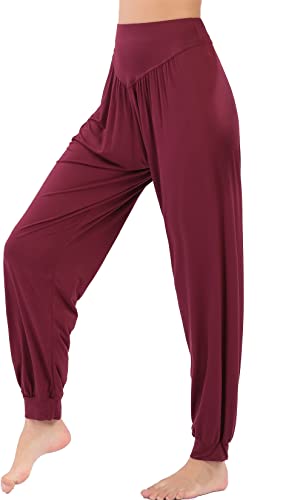 HOEREV Super weiche Modal Spandex Harem Yoga Pilates Hosen, Gr.-X-Small,Dunkelrot von Hoerev