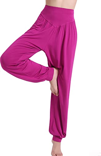 HOEREV Super weiche Modal Spandex Harem Yoga Pilates Hosen, Gr.-X-Small,Lila Rot von Hoerev