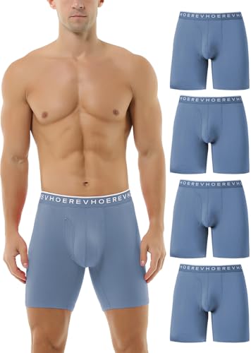 Hoerev 4er Pack, Herren Trunk Langbein-Unterwäsche Bequeme und atmungsaktive Boxershorts,Blau,XL von Hoerev