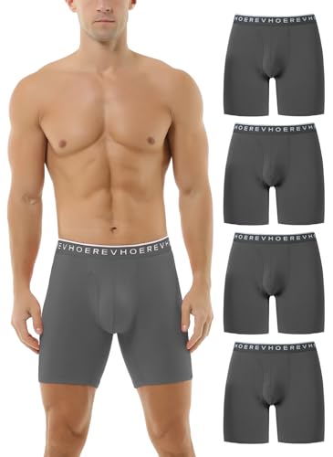 Hoerev 4er Pack, Herren Trunk Langbein-Unterwäsche Bequeme und atmungsaktive Boxershorts,Dunkelgrau,L von Hoerev