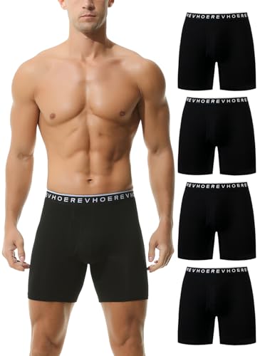 Hoerev 4er Pack, Herren Trunk Langbein-Unterwäsche Bequeme und atmungsaktive Boxershorts,Schwarz,XXL von Hoerev