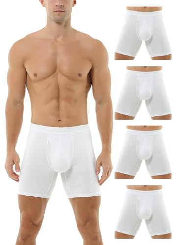 Hoerev 4er Pack, Herren Trunk Langbein-Unterwäsche Bequeme und atmungsaktive Boxershorts,Weiß,3XL von Hoerev