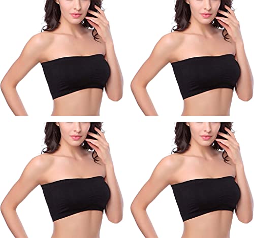 Hoerev BH Tube Top Bandeau Style Abnehmbare Polsterung BH Nahtlos Stretch, Schwarz, 4 Paar, XX-Large von Hoerev