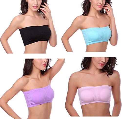 Hoerev BH Tube Top Bandeau Style Abnehmbare Polsterung BH Nahtloser Stretch, Schwarz_blau+lila+rosa, Large von Hoerev