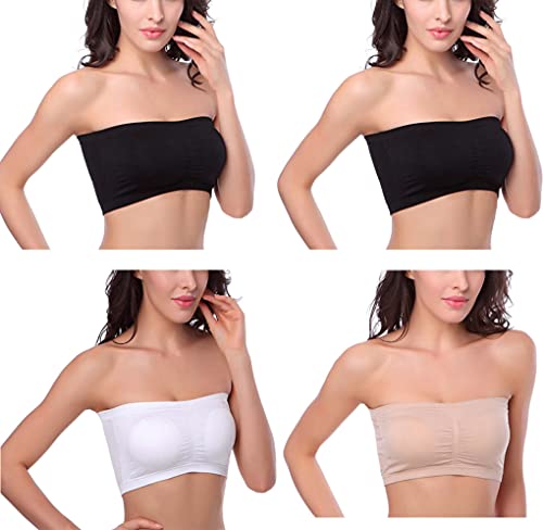 Hoerev BH Tube Top Bandeau Style Abnehmbare Polsterung BH Nahtloser Stretch, schwarz+schwarz+weiß+biege, Large von Hoerev