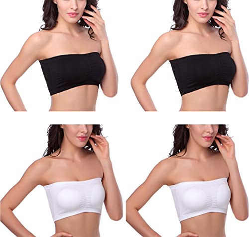 Hoerev BH Tube Top Bandeau Style Abnehmbare Polsterung BH Nahtlos Stretch, Schwarz+Schwarz+Weiß+Weiß, XL von Hoerev