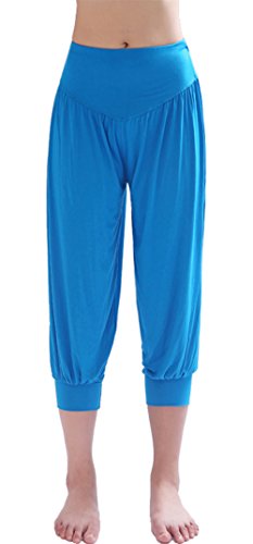 Hoerev Caprihose, Super Weiches Modal-Elastan, Pluderhose, für Yoga, Pilates，Blau，M von Hoerev