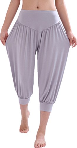 Hoerev Caprihose, Super Weiches Modal-Elastan, Pluderhose, für Yoga, Pilates，Grau，L von Hoerev