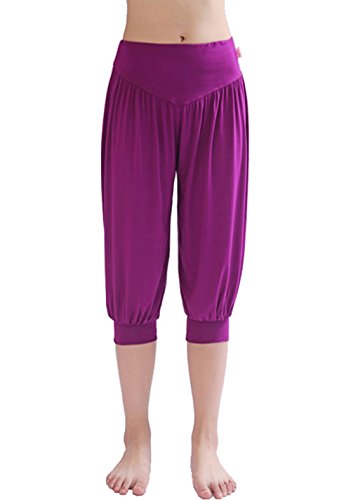 Hoerev Caprihose, Super Weiches Modal-Elastan, Pluderhose, für Yoga, Pilates，Lila，M von Hoerev