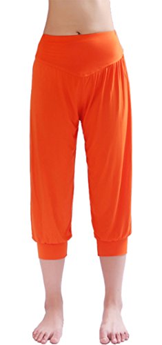 Hoerev Caprihose, Super Weiches Modal-Elastan, Pluderhose, für Yoga, Pilates，Orange，S von Hoerev