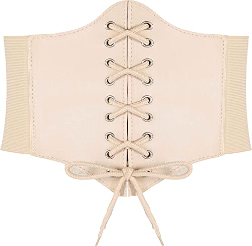 Hoerev Damen Mädchen Elastisch Breites Band Elastisch Gebunden Waspie Korsett Taille Gürtel Bustiers Korsetts，Beige，L von Hoerev