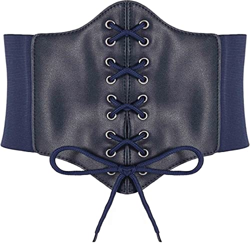 Hoerev Damen Mädchen Elastisch Breites Band Elastisch Gebunden Waspie Korsett Taille Gürtel Bustiers Korsetts，Marineblau，L von Hoerev