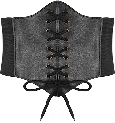 Hoerev Damen Mädchen Elastisch Breites Band Elastisch Gebunden Waspie Korsett Taille Gürtel Bustiers Korsetts，Schwarz mit Kupferknopf，L von Hoerev