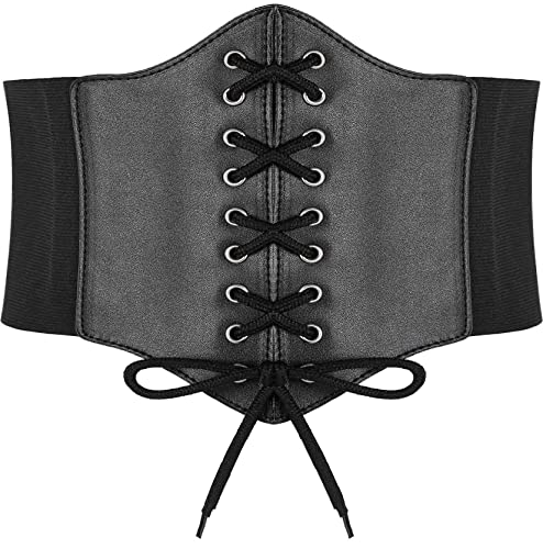 Hoerev Damen Mädchen Elastisch Breites Band Elastisch Gebunden Waspie Korsett Taille Gürtel Bustiers Korsetts，Schwarz mit Stahlknopf，L von Hoerev