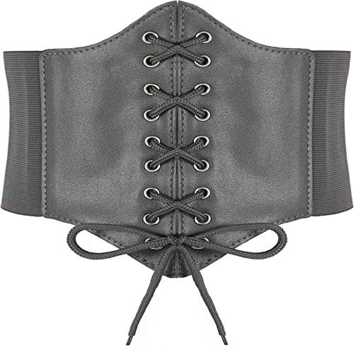 Hoerev Damen Mädchen Elastisch Breites Band Elastisch Gebunden Waspie Korsett Taille Gürtel Bustiers Korsetts，Dunkelgrau，XS von Hoerev