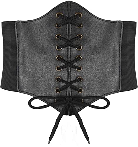 Hoerev Damen Mädchen Elastisch Breites Band Elastisch Gebunden Waspie Korsett Taille Gürtel Bustiers Korsetts，Schwarz mit Kupferknopf，XS von Hoerev